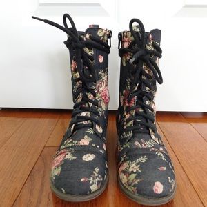 Denim Floral Combat Boots