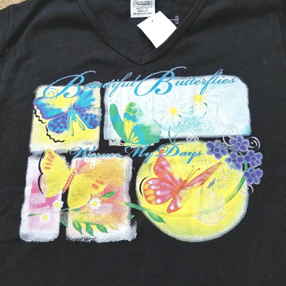 Butterfly Graphic V-Neck Long Sleeve T-Black