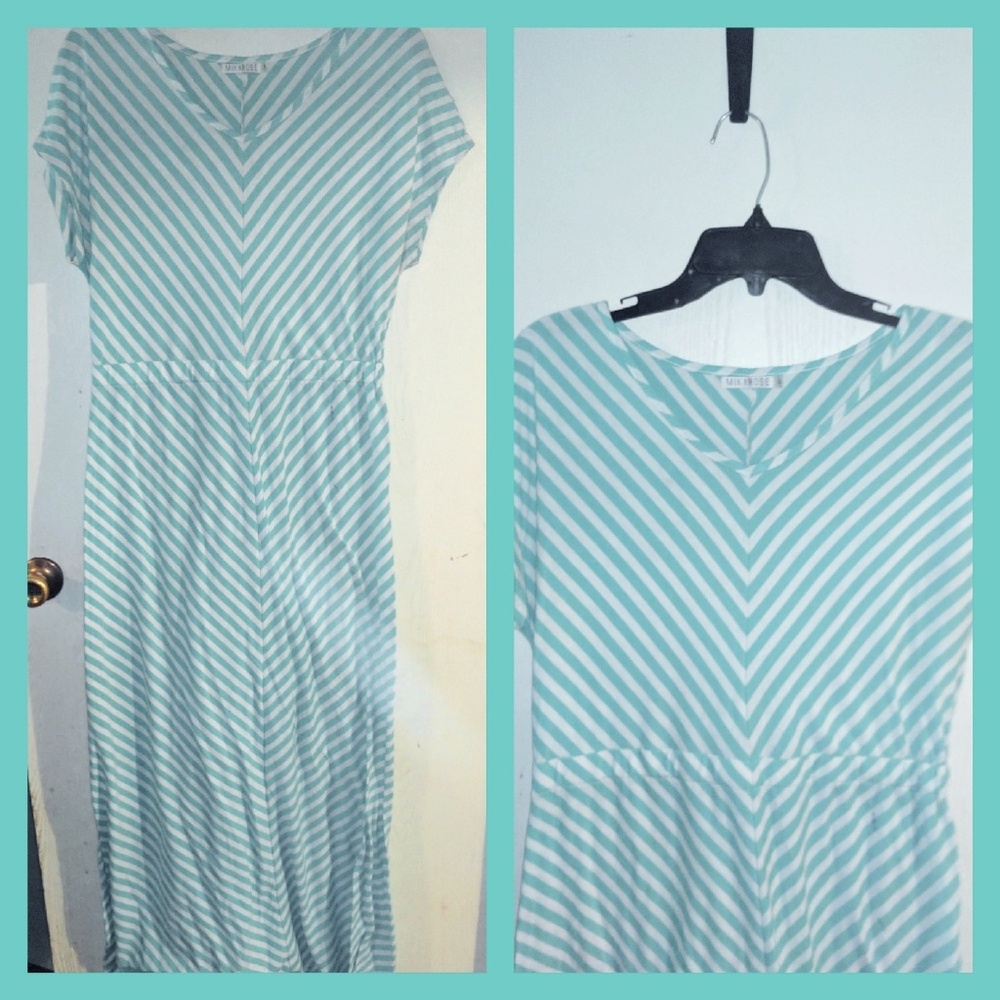Mint Chevron print, short sleeve maxi dress. EUC