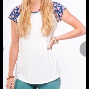 Blue floral baseball tee