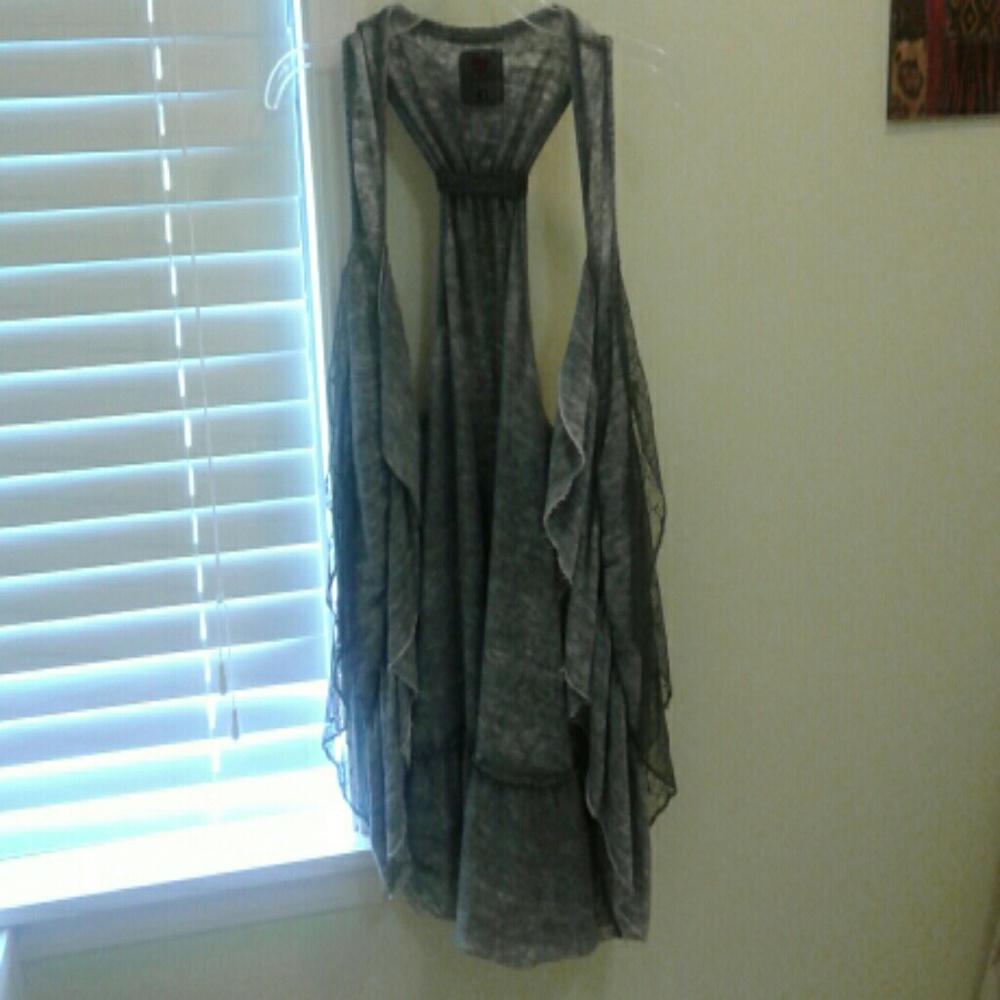 Distressed gray lacy vest