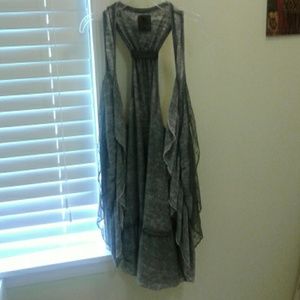 Distressed gray lacy vest