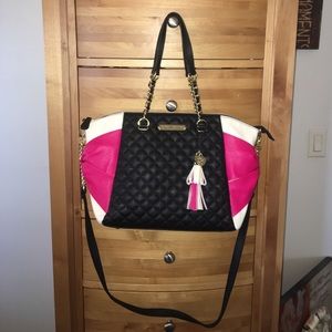 Betsey Johnson black white and pink purse