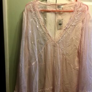 Pale pink sheer blouse with tie