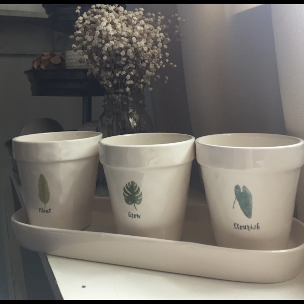 Rae Dunn Pot / Planter Set "Plant Grow Flourish"