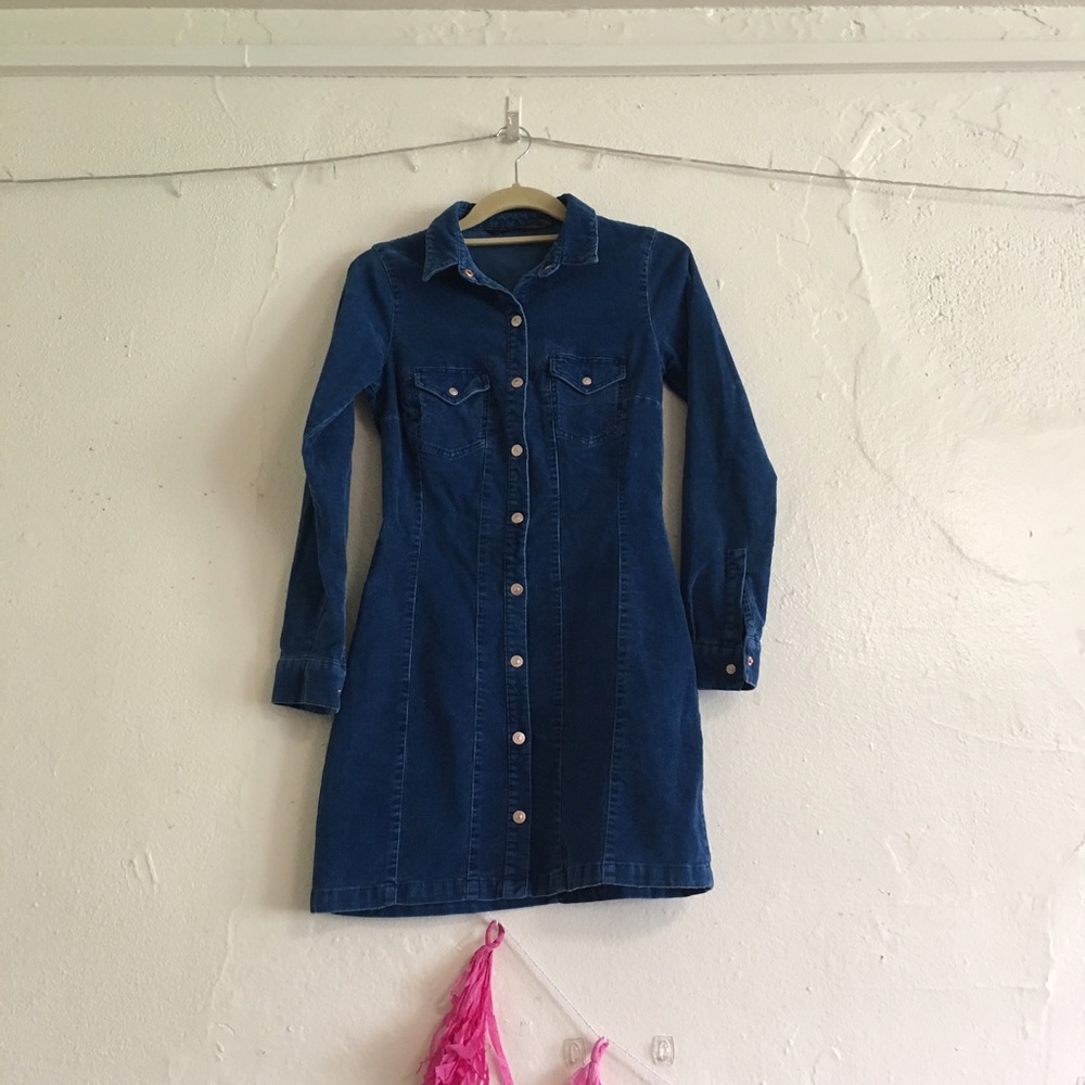 Zara navy corduroy long sleeve mini dress