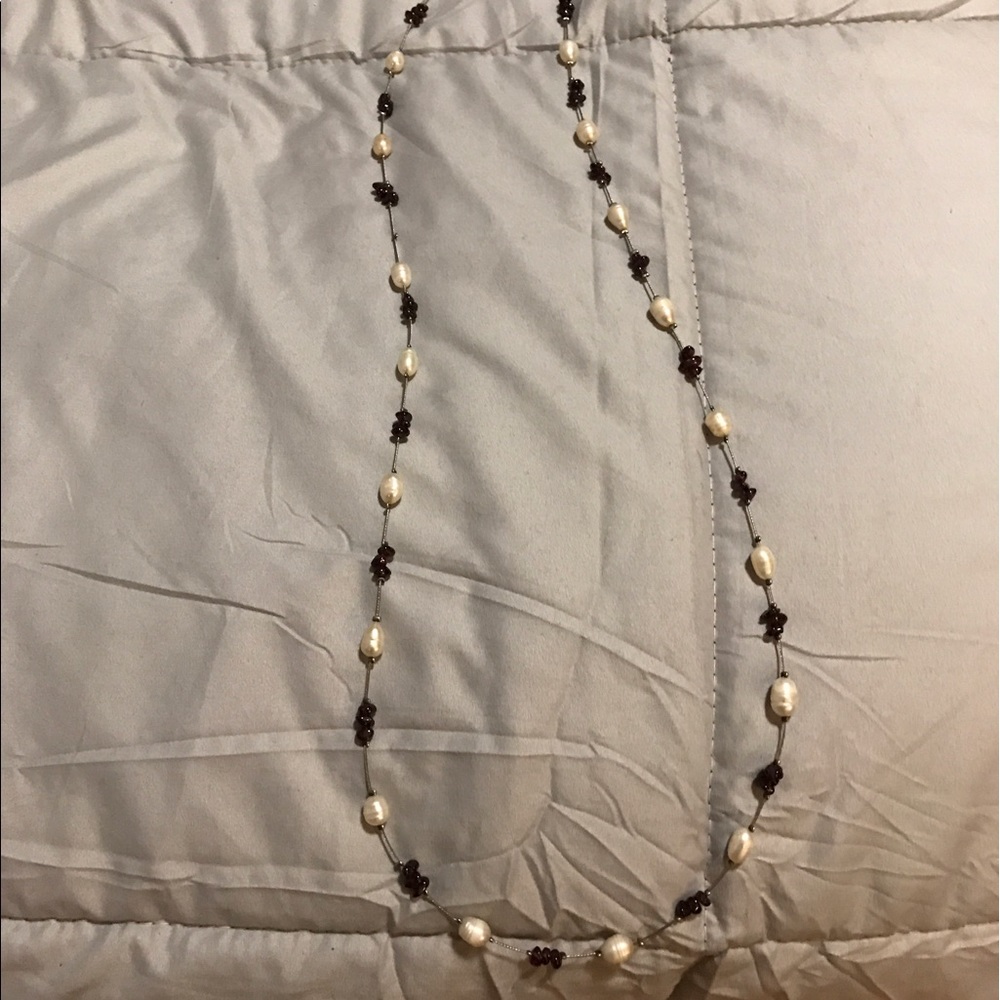 Pearl and dark purple stone necklace - Picture 3 of 3