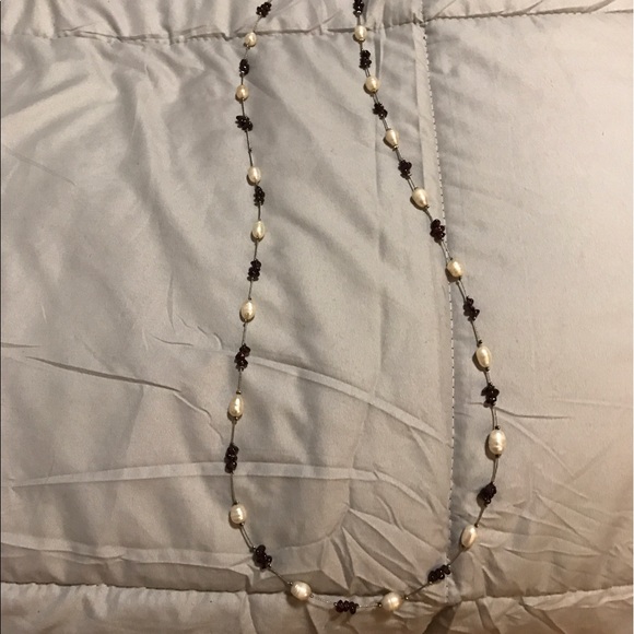 Pearl and dark purple stone necklace - Picture 3 of 3