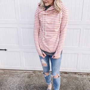 Pink and grey stripe hoodie