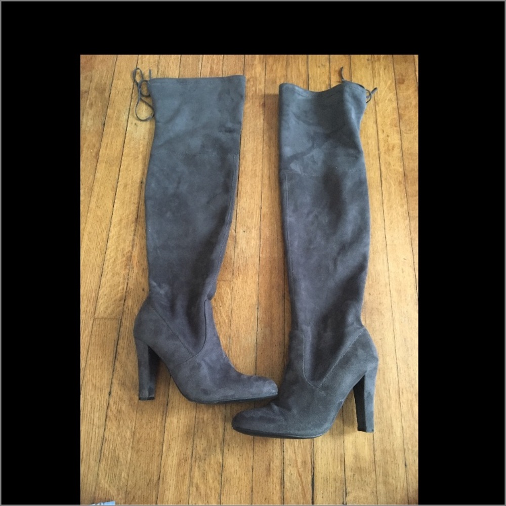 Gray suede thigh high boots
