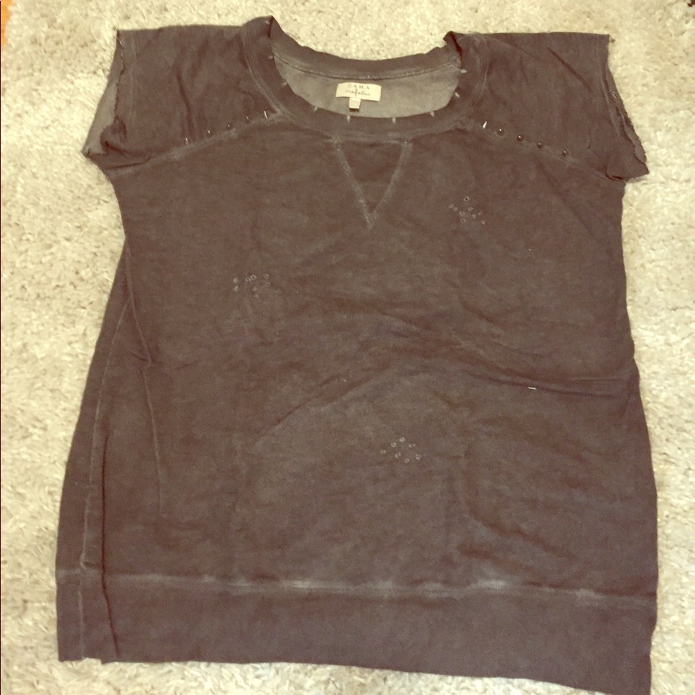 Zara trf distressed short sleeves sweat shirt