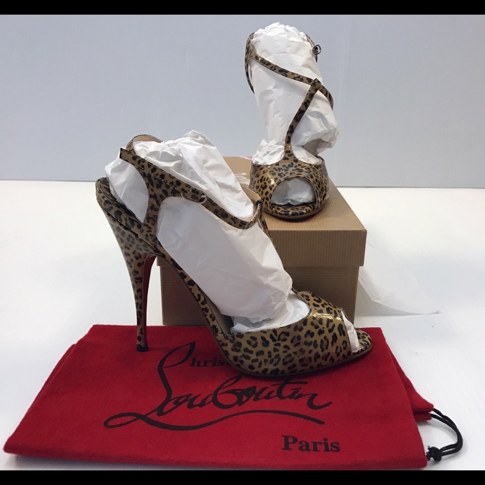 Christian Louboutin cheetah strappy heels new