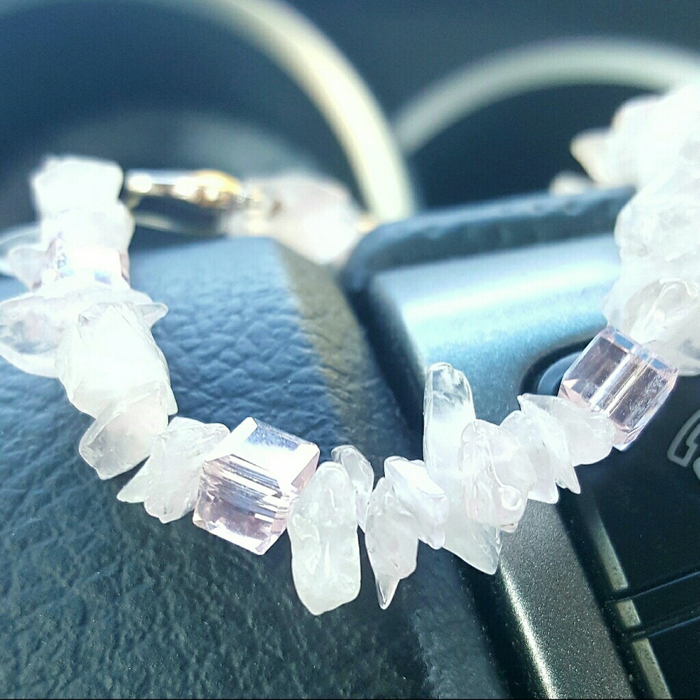 NEW !! Rose Quartz and Cube Bracelet - Picture 1 of 3