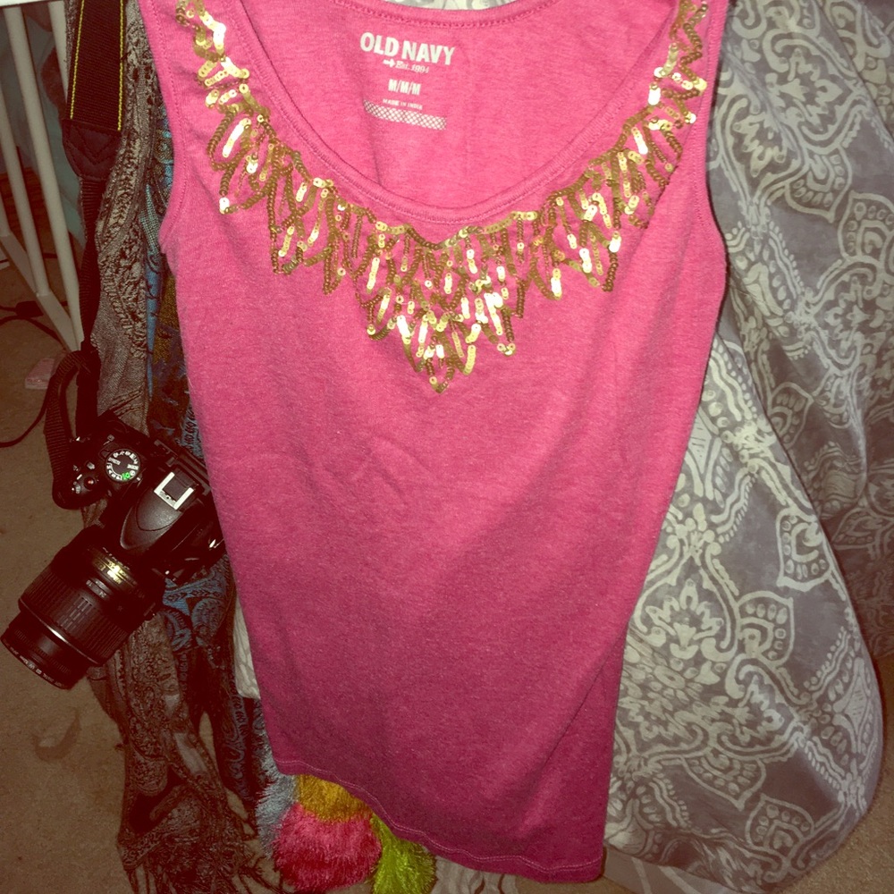 Pink Tank with neck sparkles