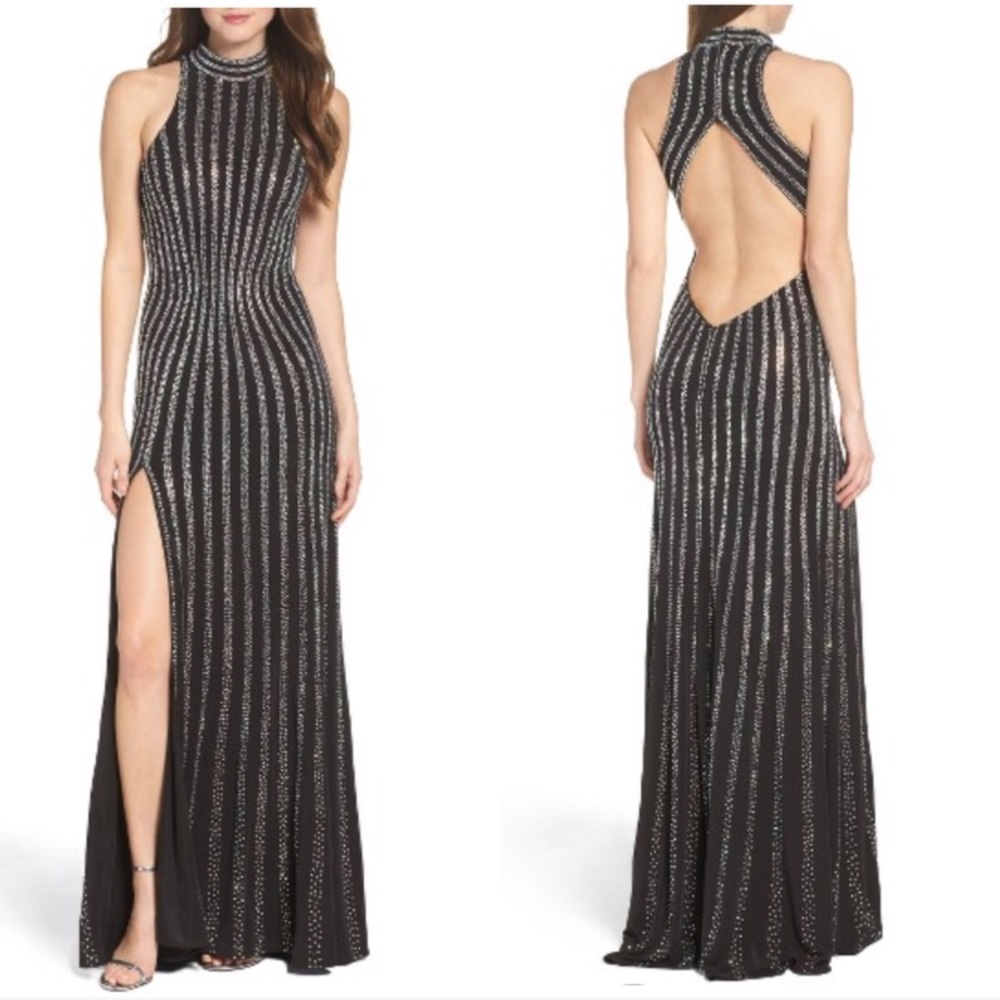 La Femme black crystal gown