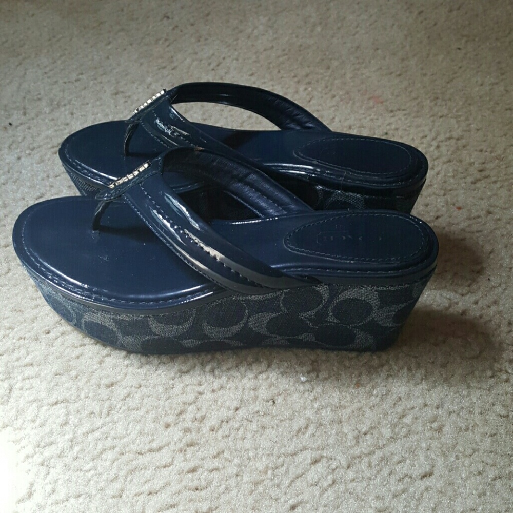 Coach Nella patent wedge sandals