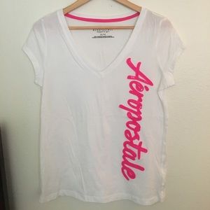 Aeropostale White V-Neck Tee