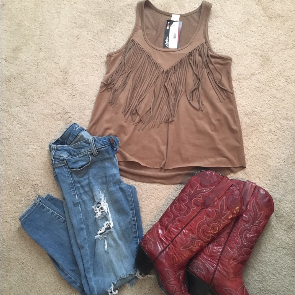 Suede Fringe Tank Top