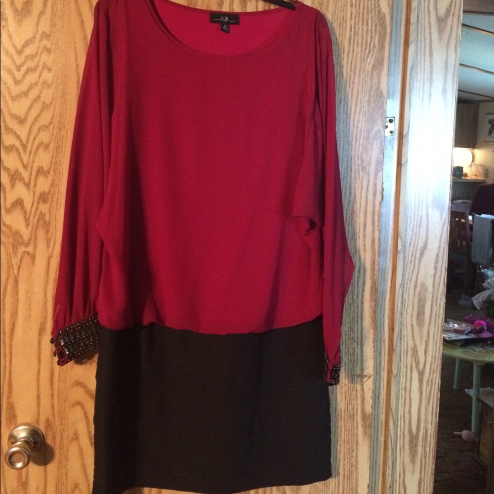 AGB blouson dress crimson and black.
