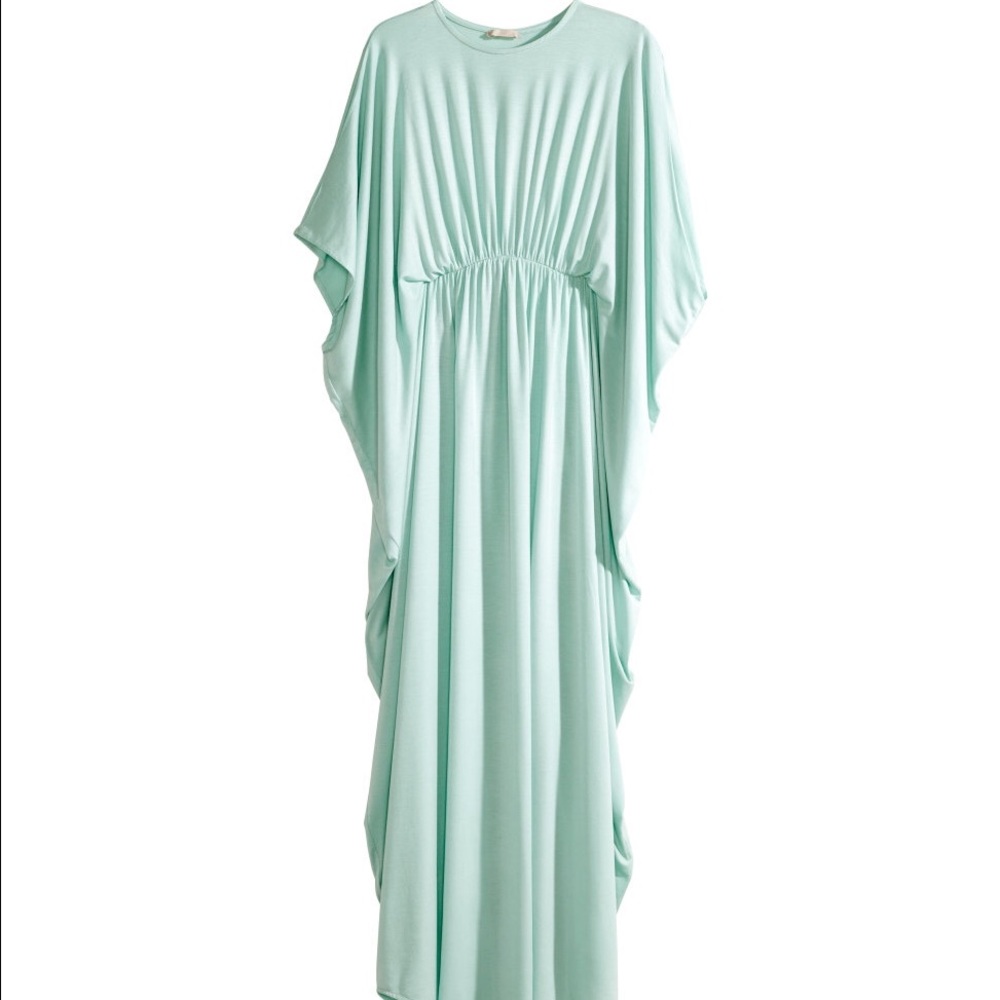 H&M mint green aqua maxi caftan tunic size 4