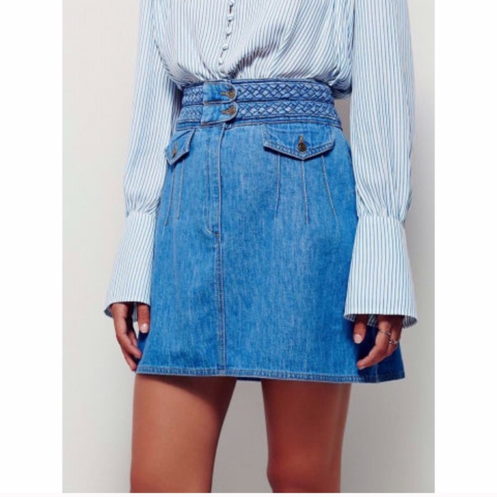 Free People Braided Denim Mini Skirt