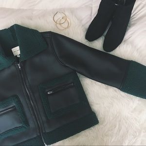 Silence + Noise - Green Shearling Leather Jacket