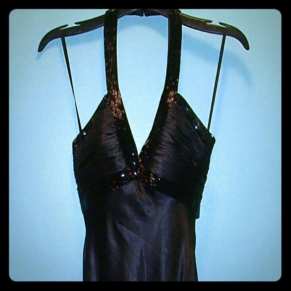 Black halter beaded formal dress