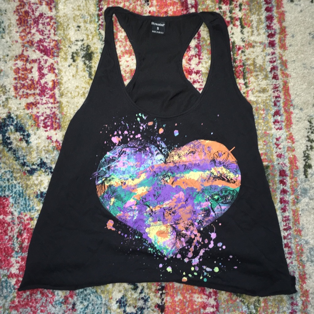 Black tank with splatter heart
