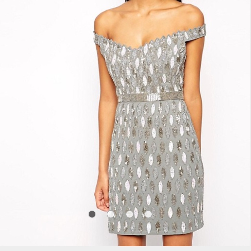 Virgos Lounge Off Shoulder Sequin Dress. UK 10