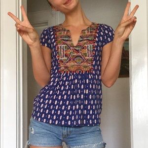 Tribal/ Indie print Anthro blouse