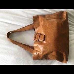 HOBO Tan Leather Tote with buckle snap closure
