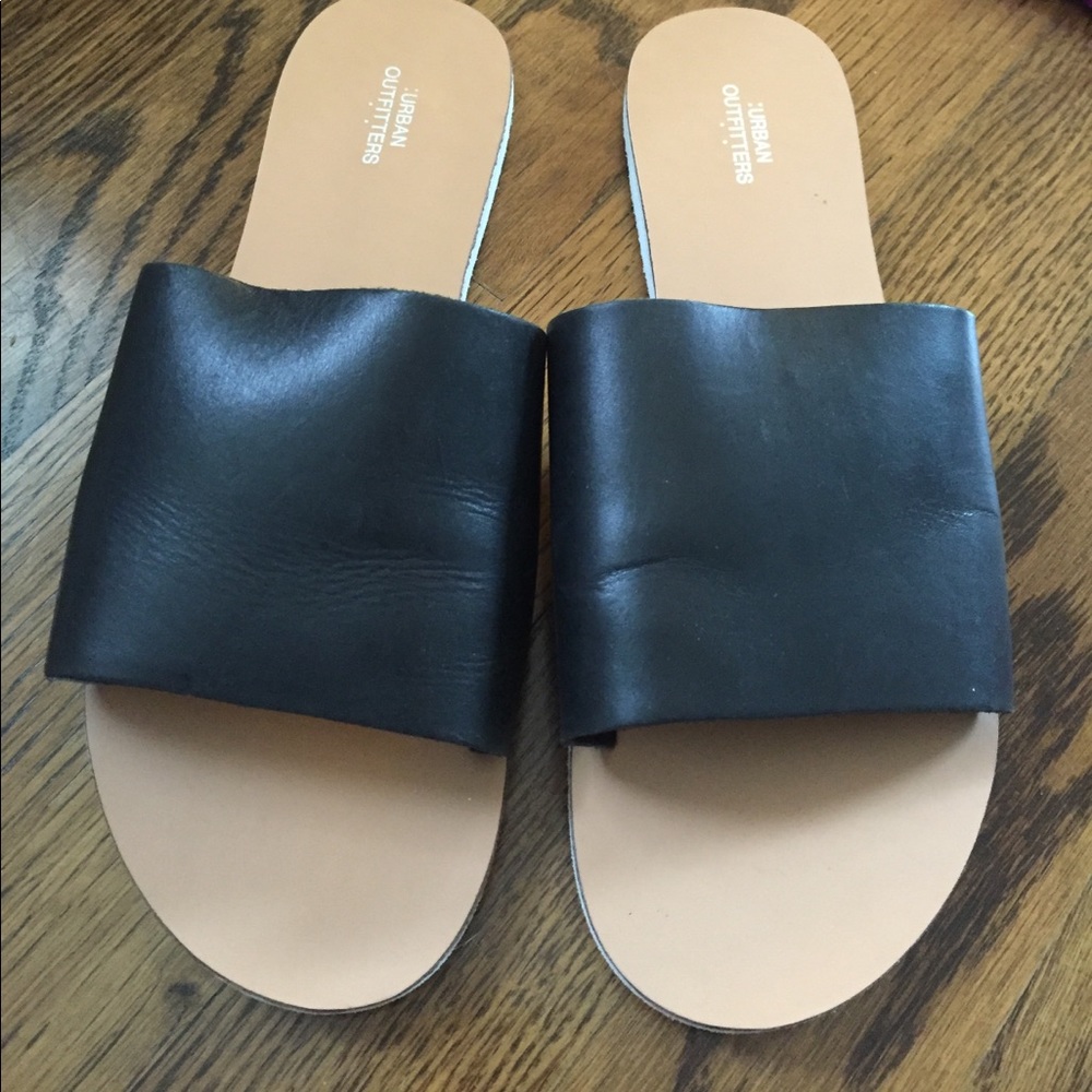 ONE HR SALE Urban Outfitters Black Leather Slides