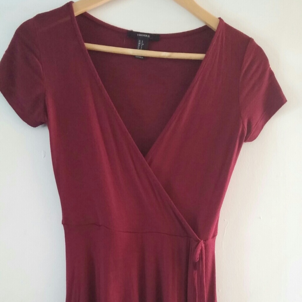 Rich burgandy wrap dress.