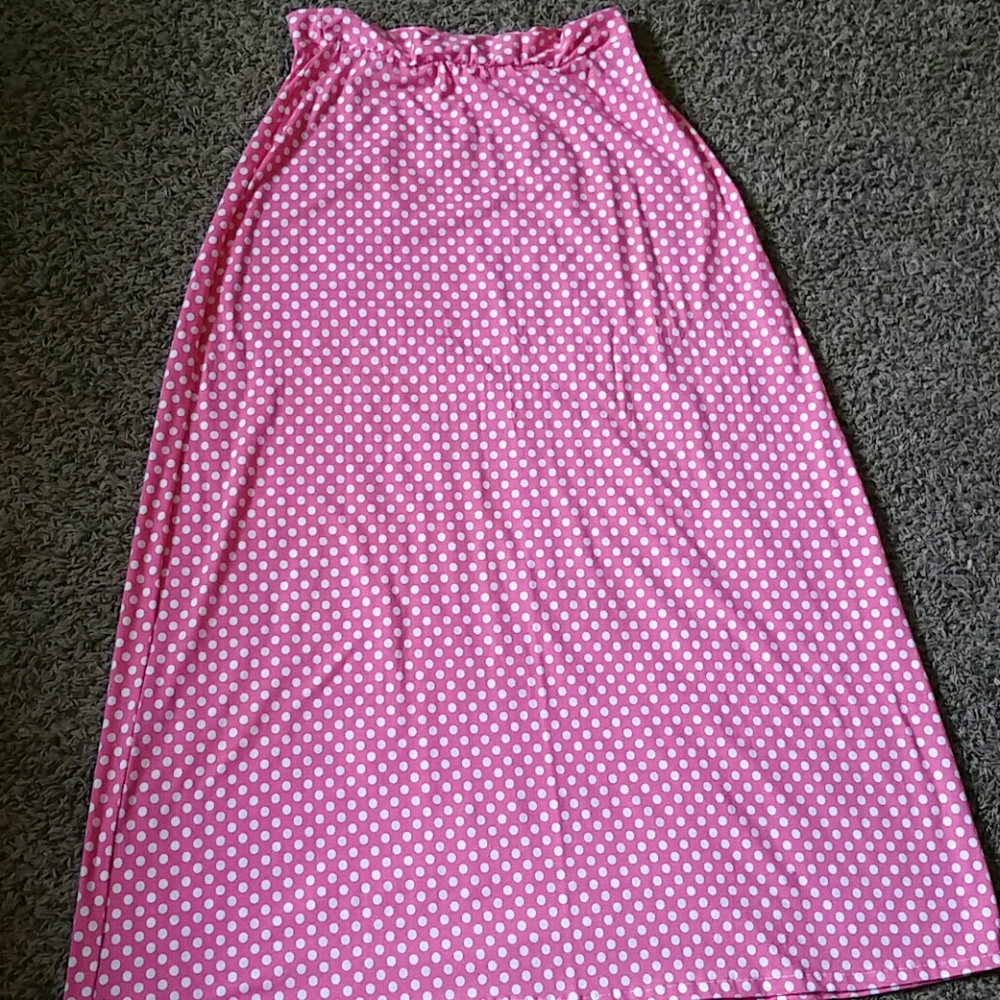 Pink and white polka dot maxi skirt