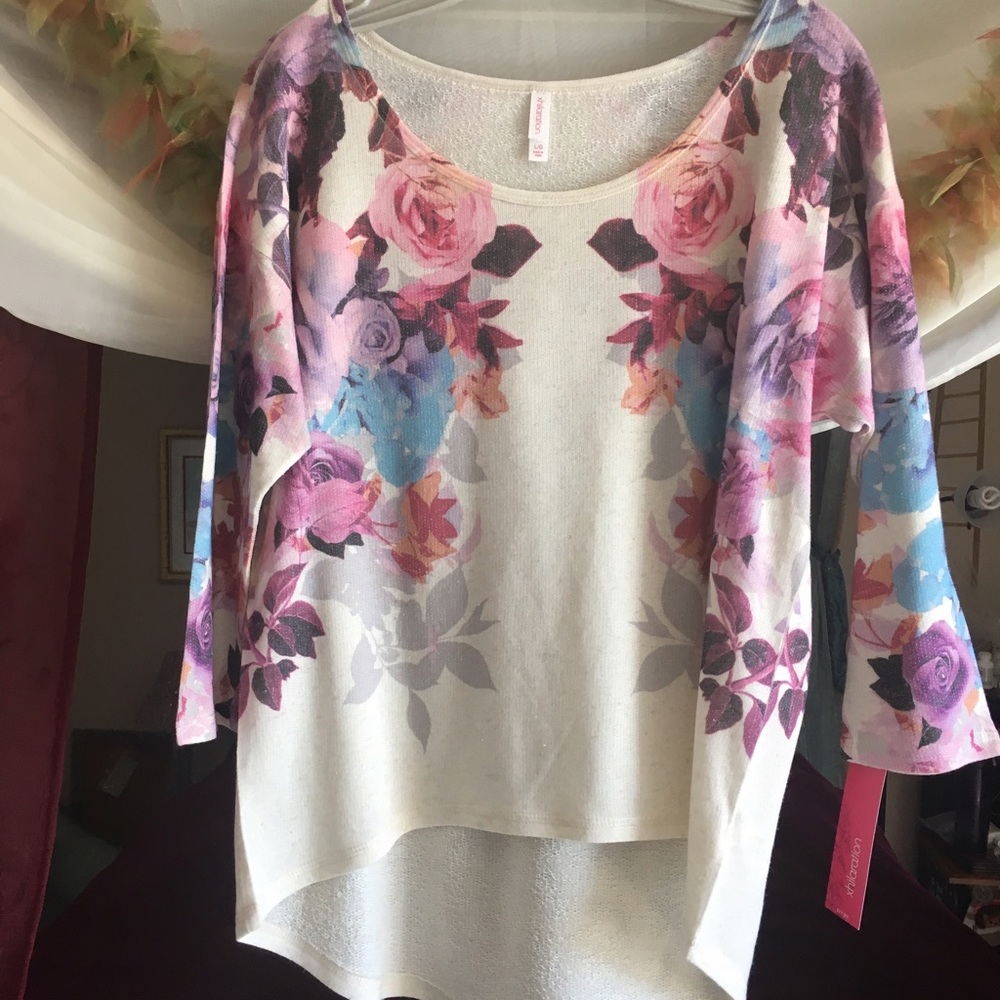 French Terry Sweater with Rose Print