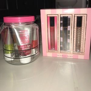 Pink hand creams  Victoria secret roll-on perfume