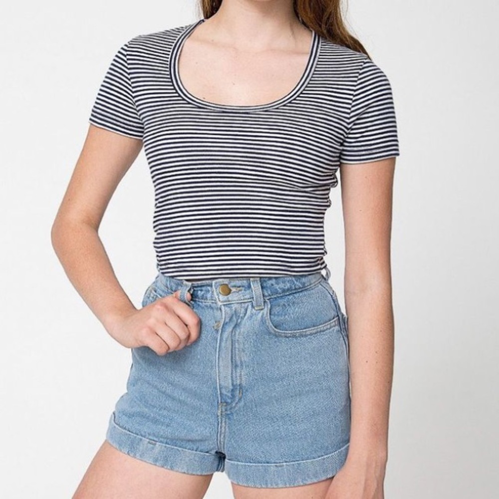 American Apparel Short Sleeve Striped Crop Top