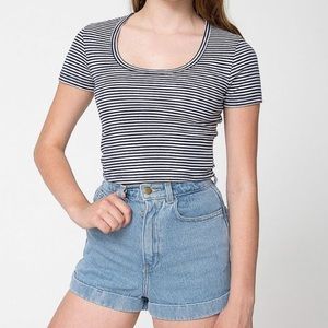 American Apparel Short Sleeve Striped Crop Top