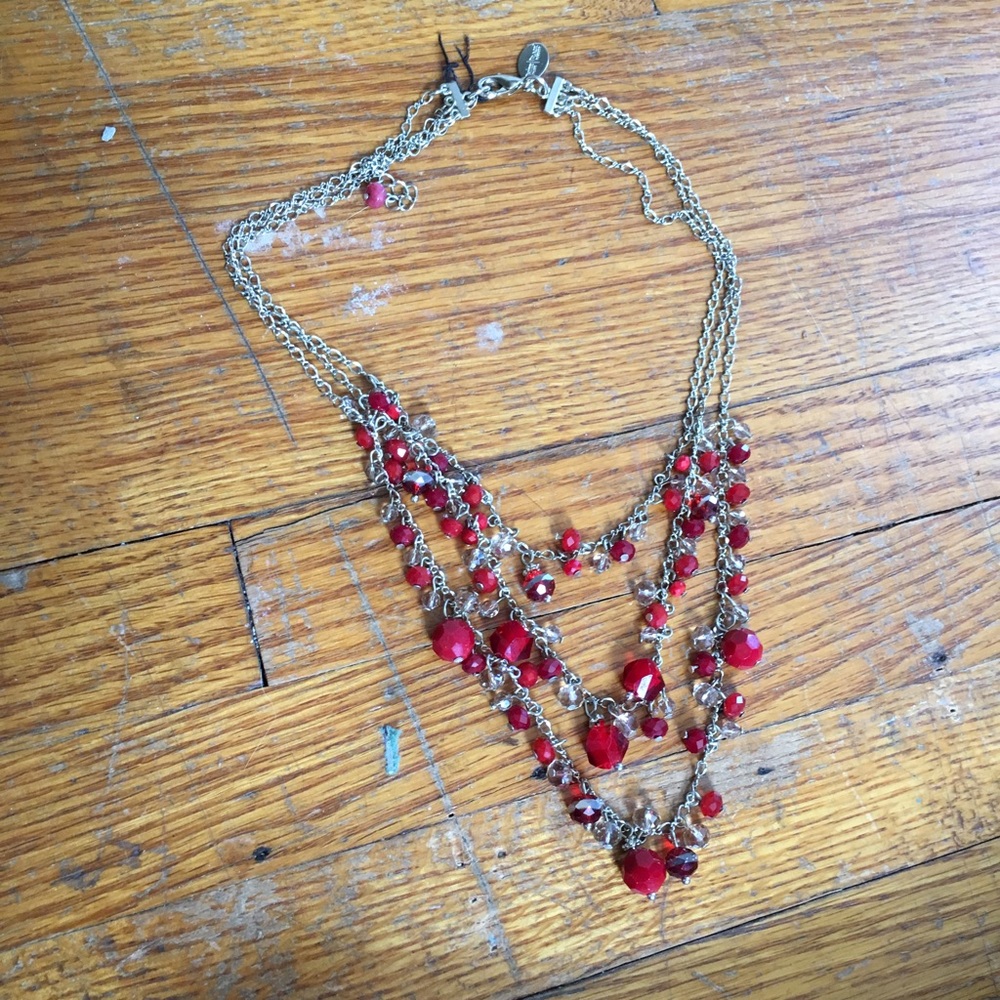 WHBM red three stand necklace