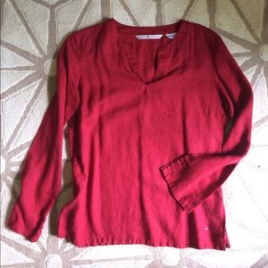 Red linen Tommy Hilfiger v-neck tunic top. Size 12