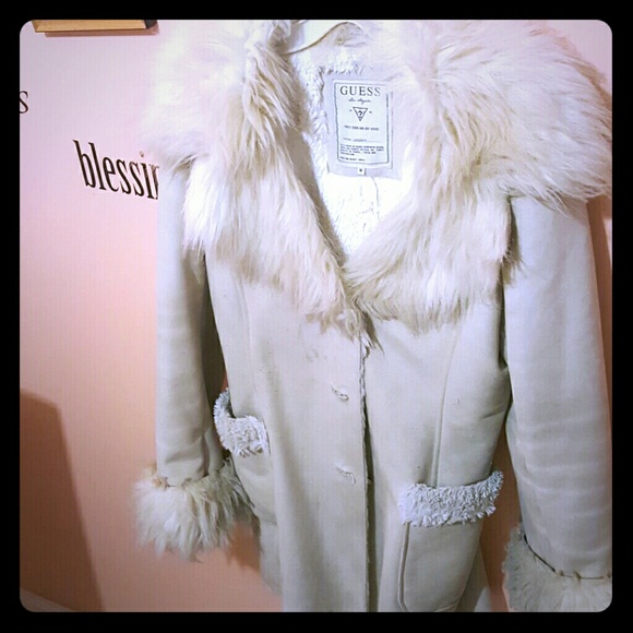 Cream Guess fake fur coat - Picture 1 of 4