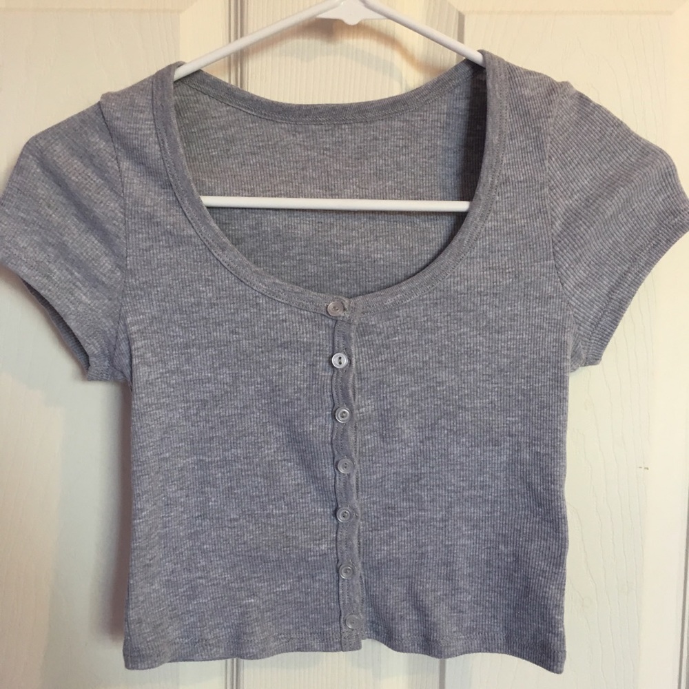 American Apparel Grey Ribbed Button Crop Top