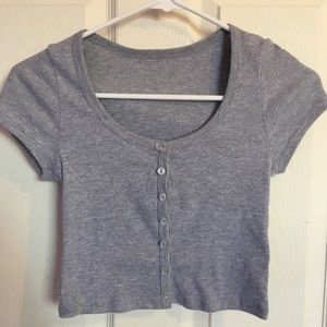 American Apparel Grey Ribbed Button Crop Top