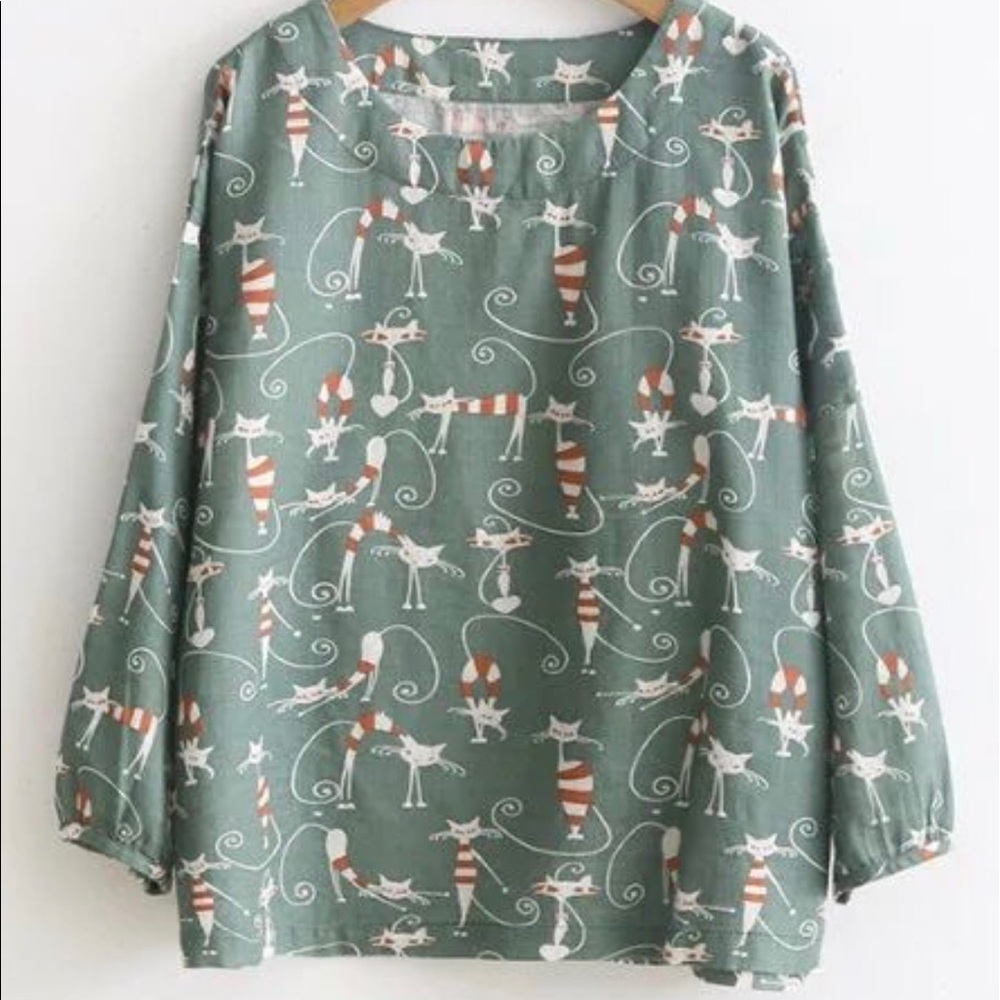 New Cat Print Long Sleeve T-Shirt