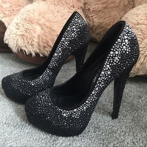 Aldo Platform Pumps Black Sequined Studded Prom