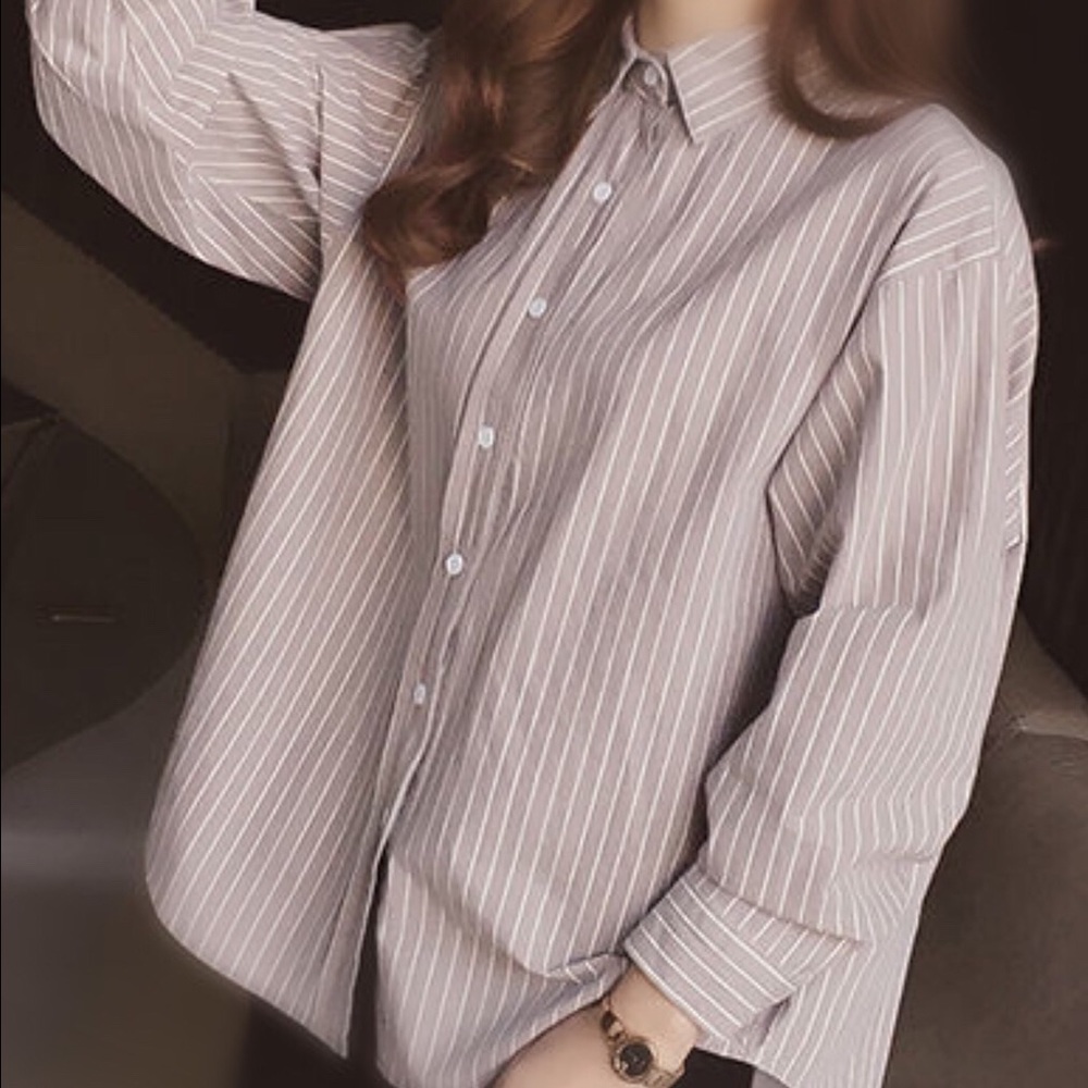 New Coffee Striped Shirt Blouse