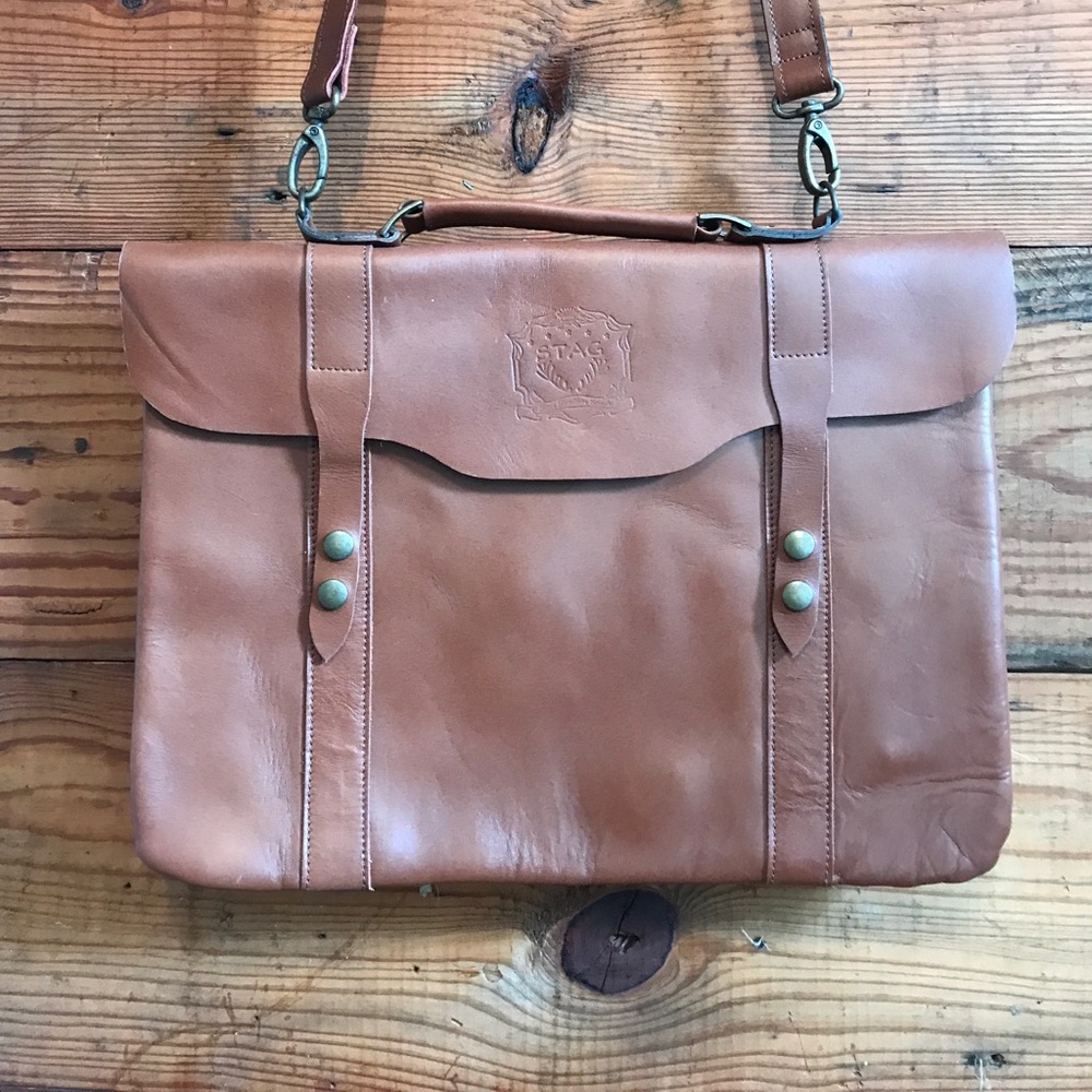 Brown leather messenger bag