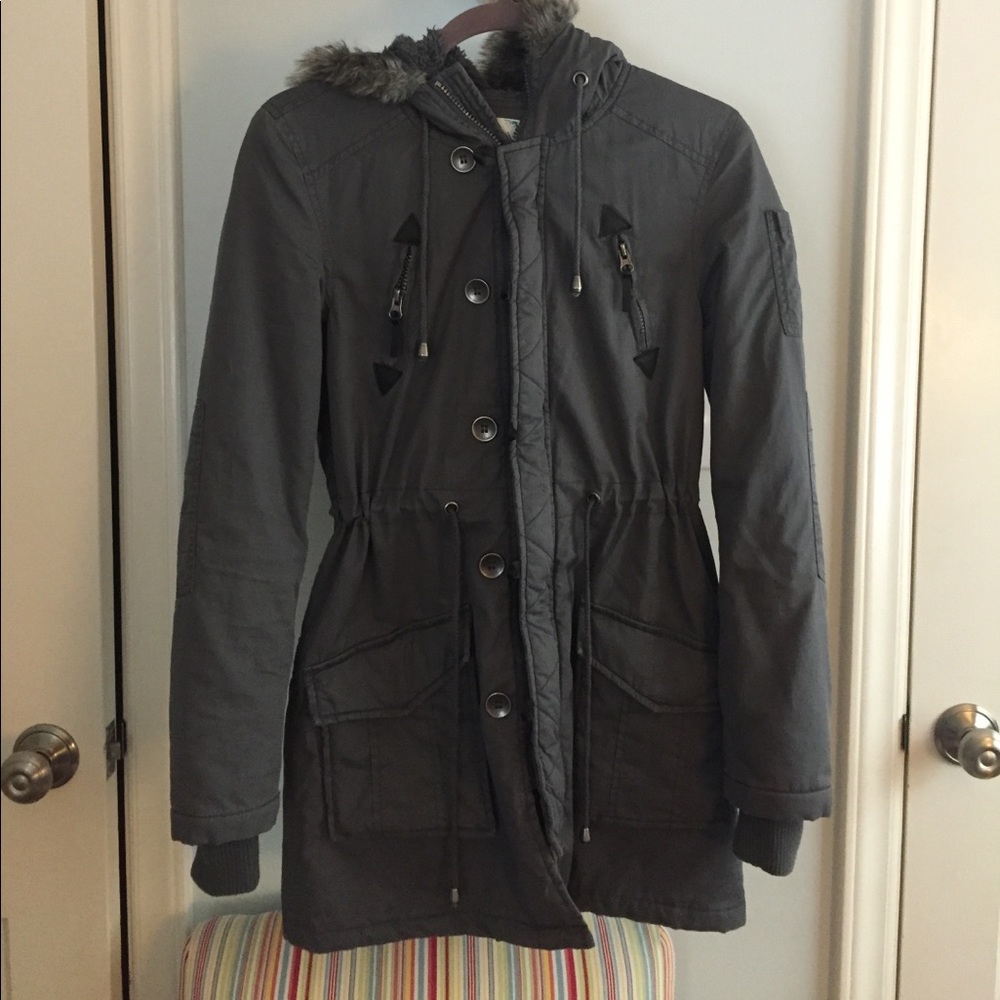 Gray Fur Hooded Army Jacket