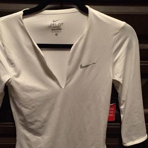 White Nike dry fit white 3/4 sleeve shirt