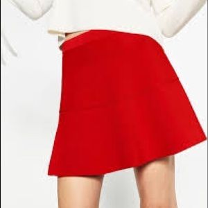 Zara Stretch Knit Red A-Line Skirt